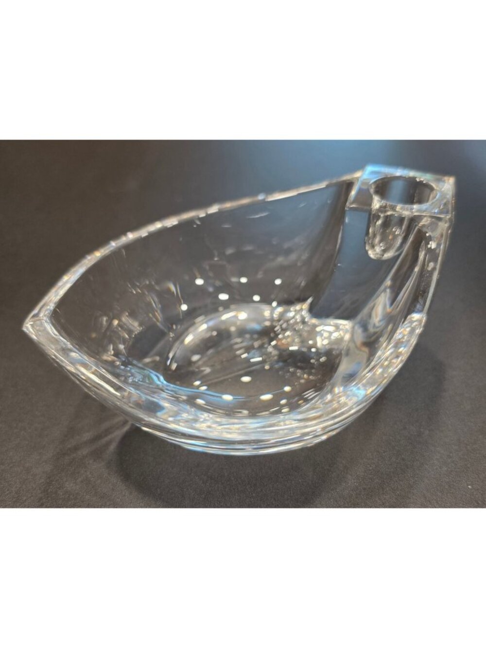 Clear Crystal Art Glass Taper Candle Holder Catchall Dish Scandinavian Style
